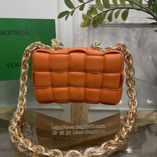Bottega veneta高端女包 96008橙色 寶緹嘉新款枕頭鏈條包 BV經典款單肩斜挎手提女包  gxz1232